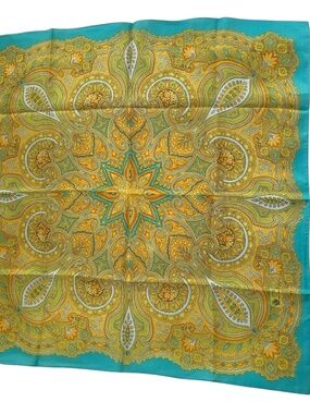 Liberty of London NEW ye.llow turquoise paisley 100% silk scarf 23" sq